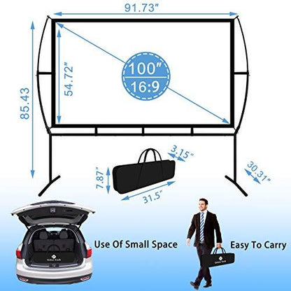 Projector Screen with Stand Foldable Portable Movie Screen 100 Inch（16：9）, HD 4K Double Sided Projection Screen Indoor Outdoor Projector Movies Screen for Home Theater (100 Inch) - CookCave