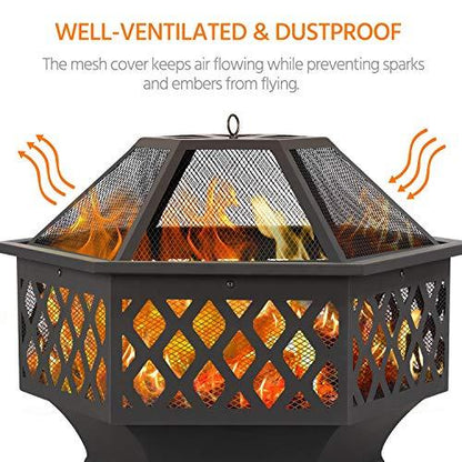 Yaheetech Fire Pit Fire Pits for Outside 24in Hex Shaped Firepit Bowl with Spark Screen & Poker for Patio Backyard Garden Picnic Bonfire Camping - CookCave