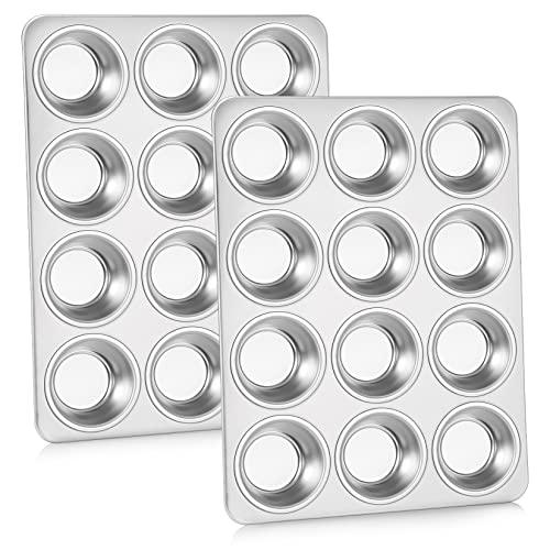 P&P CHEF Muffin Pan Cupcake Baking Pan Set of 2, 12 Cups Muffin Tin Tray, Stainless Steel Muffin Pans for Baking Mini Cake Muffin Tart Quiche, Oven & Dishwasher Safe, Non-toxic & Heavy-duty - CookCave