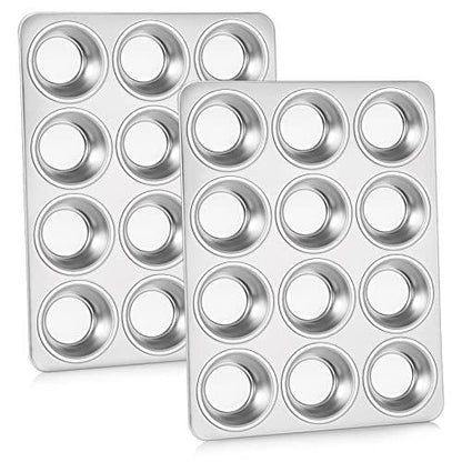 P&P CHEF Muffin Pan Cupcake Baking Pan Set of 2, 12 Cups Muffin Tin Tray, Stainless Steel Muffin Pans for Baking Mini Cake Muffin Tart Quiche, Oven & Dishwasher Safe, Non-toxic & Heavy-duty - CookCave