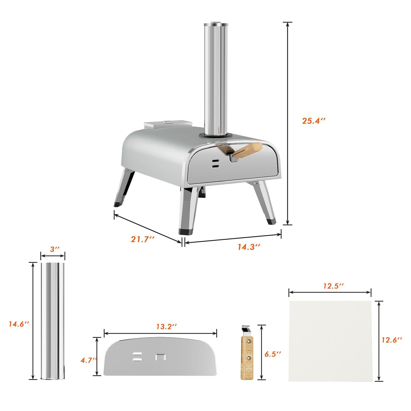 aidpiza Pizza Oven Outdoor 12" Wood Fired Pizza Ovens Pellet Pizza Stove for Outside, Portable Stainless Steel Pizza Oven for Backyard Pizza Maker Portable Mobile Outdoor Kitchen (Grey-01) - CookCave