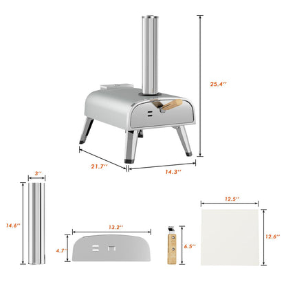 aidpiza Pizza Oven Outdoor 12" Wood Fired Pizza Ovens Pellet Pizza Stove for Outside, Portable Stainless Steel Pizza Oven for Backyard Pizza Maker Portable Mobile Outdoor Kitchen (Grey-01) - CookCave