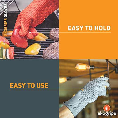 Jolly Green Products Ekogrips Premium Grilling Gloves Heat Resistant BBQ Gloves for Indoor and Outdoor Cooking, Meat Handling Gloves, Kitchen Oven Gloves with Fingers, Silicone Oven Mitts - CookCave