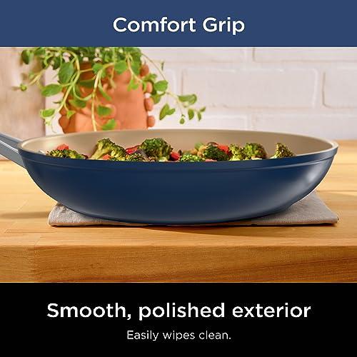 Ninja CW40026 Extended Life Ceramic 10.25" Fry Pan with Comfort Grip, Nonstick Fry Pans, Pots, PFAS Free, Healthy Cooking, Oven Safe, Dishwasher Safe, All Stovetops & Induction Compatible, Navy Blue - CookCave