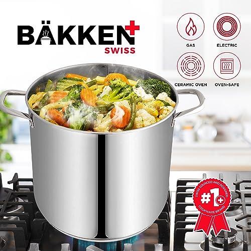 Bakken-Swiss Deluxe 20-Quart Stainless Steel Stockpot w/Tempered Glass See-Through Lid - Simmering Delicious Soups Stews & Induction Cooking - Exceptional Heat Distribution - Heavy-Duty & Food-Grade - CookCave