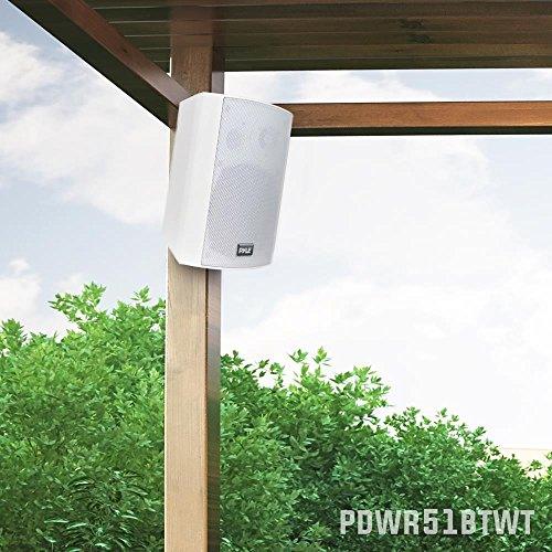 Pyle Wall Mount Home Speaker System - Active + Passive Pair Wireless Bluetooth Compatible Indoor / Outdoor Water-resistant Weatherproof Stereo Sound Speaker Set with AUX IN - PDWR51BTWT (White) - CookCave