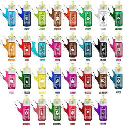 Food Coloring - 30 Vivid Colors Food Coloring Set for Baking, Cake Decorating, Cookie, Fondant, Macaron - Liquid Tasteless Food Color Dye for Airbrush, DIY Slime Making and Crafts - 0.25 fl.oz Bottles - CookCave