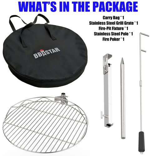 BBQSTAR Detachable Swivel Grill for 19.5" Wood Burning Firepit as Solo Stove Bonfire Hotshot Explorer; Outdoor Firepit Grill Accessory Kit W/Stainless Steel Cooking Grate, Fire Poker,Carry Bag - CookCave