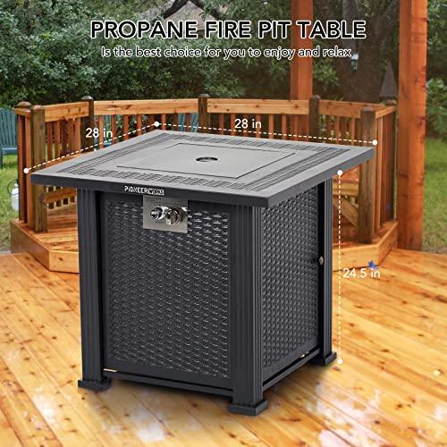 28 Inch Propane Fire Pit Table, 50000BTU Rectangle Fire Table with Cover, Sturdy Steel and Iron Fence Surface, CSA Safety Certified, Companion for Your Garden - CookCave