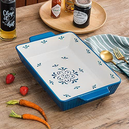 Sagoskat Baking Dishes Bakeware Set Ceramic Casserole Dish, Rectangular Shape, Oven safe, Nonstick, for Cooking, Cake Dinner, Kitchen, 13x9inch, 1pcs, Blue - CookCave