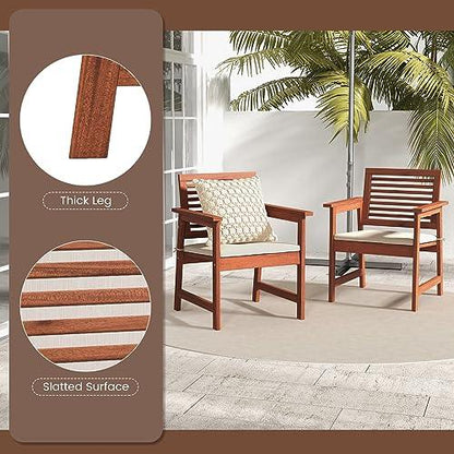 Tangkula Outdoor Dining Chairs Set of 4, Weather-Resistant Heavy Duty Slatted Wood Patio Chairs with Soft Padded Cushions, for Deck, Garden, Poolside, Balcony (4, Off White) - CookCave