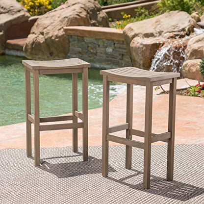 Christopher Knight Home Caribbean Outdoor 30" Acacia Wood Barstools, 2-Pcs Set, Grey Finish - CookCave