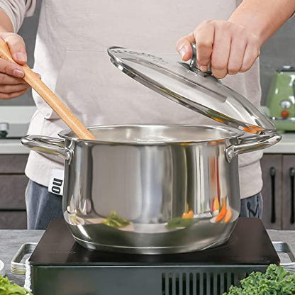 DERUI CREATION Stainless Steel Stock Pot 22CM | 4 Quart with Glass Lids Casserole Pots Induction Saucepans Soup Pot for Cooking - CookCave