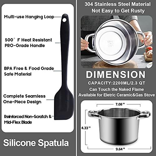 Marsheepy Double Boiler Pot Set,1250ML/1.1QT Mixing Bowl for Chocolate Melting, 2200ML/ 2QT 304 Stainless Steel Pot With Silicone Spatula for Melting Chocolate, Candy, Candle, Soap, Wax - CookCave