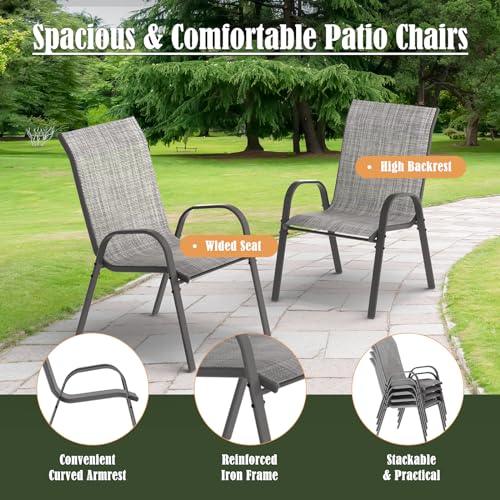 Amopatio Outdoor Dining Set for 5, Patio Table and Chairs Set, Textured Glass Tabletop, 4 Stackable Patio Chairs,Patio Furniture, Balcony, Porch, Lawn- Light Grey - CookCave