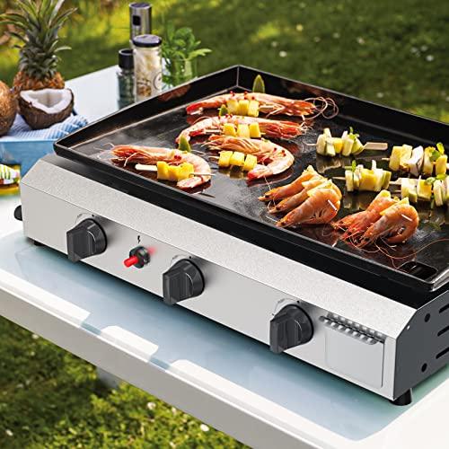 ADREAK 25.6 Inch 3 Burner BBQ Gas Grill Griddle, Stainless Steel Portable Detachable 30,000 BTU Table Top Propane Barbecue Grill for Camping or Tailgating (Only Griddle) - CookCave