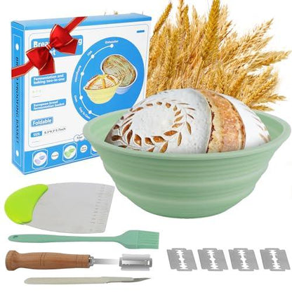 Gardon Sourdough Bread Baking Supplies, Bread Proofing Basket, Bread Basket Making Supplies Tool, 9" Bread Proofing Basket, Non-Stick Bread Making Tools, Proofing Bowls, Gift For Mother Or Wife, Green - CookCave