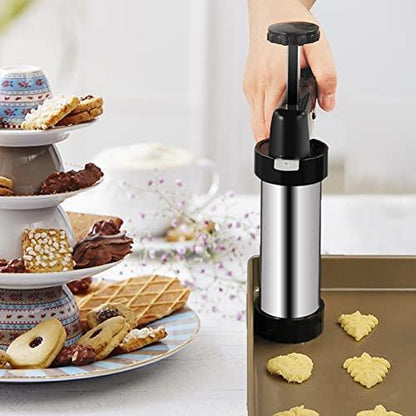 Cookie Press for Baking, Stainless Steel Spritz Cookie Press, Cookie Press Gun Kit with 13 Cookie Press Discs and 8 Icing Tips, for DIY Biscuit Maker, Cake Icing Decoration - CookCave