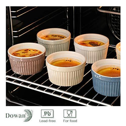 DOWAN Ramekins 8 oz Oven Safe - Creme Brulee Ramekins for Baking, Porcelain Ramekins Oven Safe, Classic Style Souffle Ramekins Bowls, Set of 6, Multi Brown - CookCave