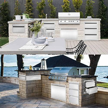 Atatod 14" W Outdoor Kitchen Drawer Stainless Steel BBQ Triple Drawer Flush Mount for Outdoor Kitchen Island(Overall Size:14" W x 21" H x 23" D inch) - CookCave