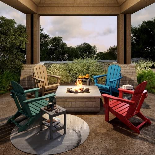 MUCHENGHY Outdoor Folding Adirondack Chair Weather Resistant Patio Chair with Cup Holder for Outside, Deck, Lawn, Backyard, Garden, Fire Pit, Campfire Lounger(Gray) - CookCave