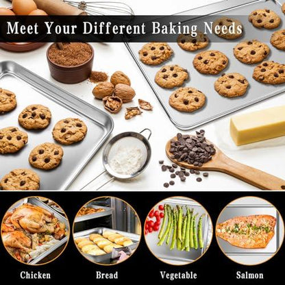 Fire More Baking Sheet Set of 2, Stainless Steel Quarter Sheet Pan Cookie Sheets for Baking, Baking Sheet Pan Oven Tray, Size 12 × 10 × 1 inch, Non Toxic & Heavy Duty & Mirror Finish & Easy Clean - CookCave