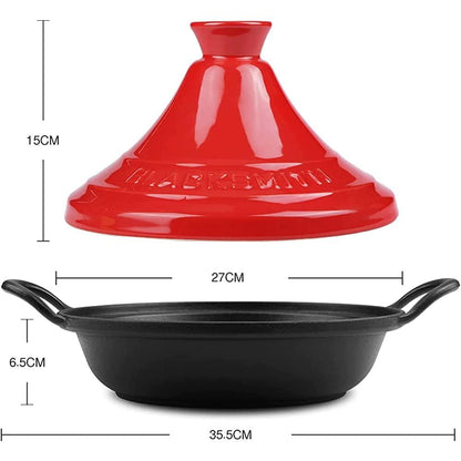 Moroccan Tagine Ceramic Pot Hand Made Tajine Cooking Cookware And Stew Casserole Slow Cooker with Cone-Shaped Closed Lid And Handle for Home Kitchen, Red - CookCave