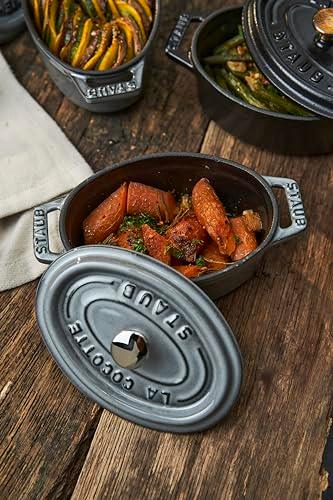 STAUB Cast Iron Oval Mini Cocotte, 11cm, Graphite Grey - CookCave