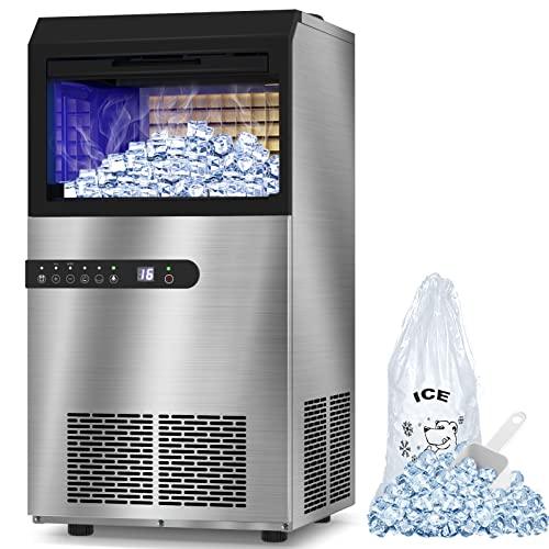 LifePlus Commercial Ice Maker Machine 100Lbs/24H, Stainless Steel Under Counter ice Machine with Large Storage Bin, 2 Way Water Supply, Freestanding for Home Party Shop Office Bar - CookCave