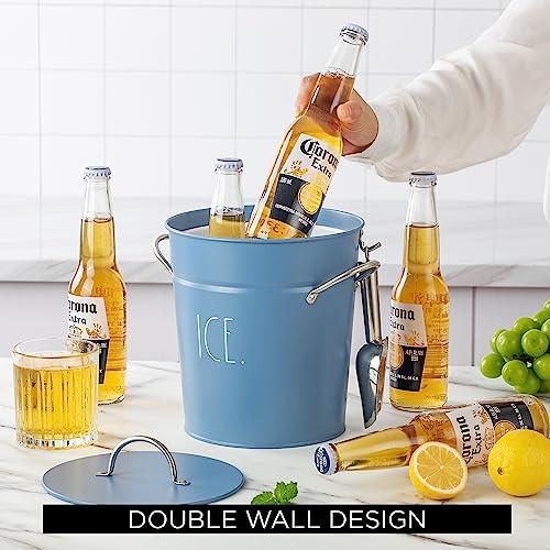 Rae Dunn Ice Bucket with Scoop - Stainless Steel Bucket with Handle, Lid and Ice Scooper - 4 Qt. Storage Bin for Ice Cubes for Bars, Parties, Backyard Barbeques, Picnics, and Camping (Blue) - CookCave