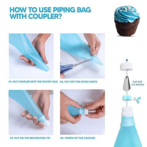 Riccle Piping Bags Tips Set,Cake Decorating Tools with 6pcs 3 Sizes (12”+14”+16”) Reusable Icing Pastry Bags, 6 Different Icing Bags Tips, 6 Piping Bags Couplers and 6 Frosting Bags Ties (Pack Of 22) - CookCave