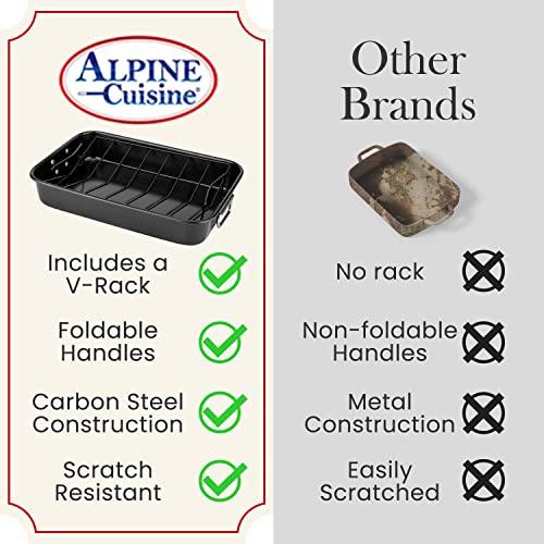 Alpine Cuisine Turkey Roaster Pan with Rack 16-Inch - Nonstick Coating Carbon Steel Pan - Black & Heavy Duty Roasting Pan - Easy to Clean, Multipurpose Use - Durable & Dishwasher Safe - CookCave