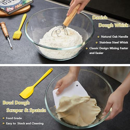 Sourdough Bread Baking Set, 10 Inch Oval & 9 Inch Round Banneton Bread Proofing Baskets with Linen Liner, Silicone Bread Sling, Danish Dough Whisk, Dough Scraper Kit, Silicone Brush & Silicone Spatula - CookCave