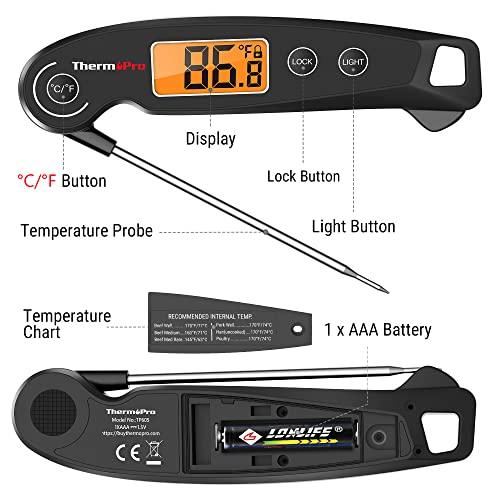 ThermoPro TP605 Instant Read Digital Meat Thermometer for Cooking, Waterproof Food with Backlight & Calibration, Probe Cooking Kitchen, Outdoor Grilling and BBQ - CookCave