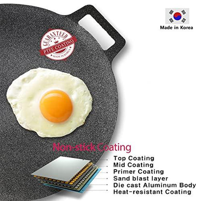 SCSP - Korean BBQ Grill IH Induction Circular size 13 inches [Made In Korea] Non-stick Grill/Natural Material 6 Layer Coating/[Bag included] Can be used for both home and outdoor stoves - CookCave