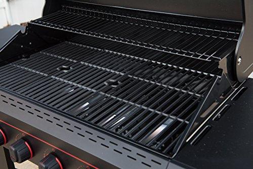 Megamaster 6-Burner Propane Barbecue Gas grill, Side Shelves With Hooks, for Camping, Outdoor Cooking, Patio, Garden Barbecue Grill, Open Cart With Side Tables, Black - CookCave