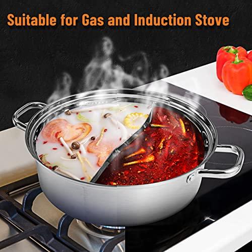 MyLifeUNIT Shabu Shabu Pot, 304 Stainless Steel Hot Pot with Divider, 11.8 Inches Soup Cookware for Induction Cooktop, Gas Stove - CookCave