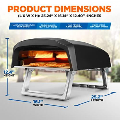 NutriChef NCPIZOVN.3 Portable Gas, Fire & Stone Outdoor Pizza Oven, Black - CookCave