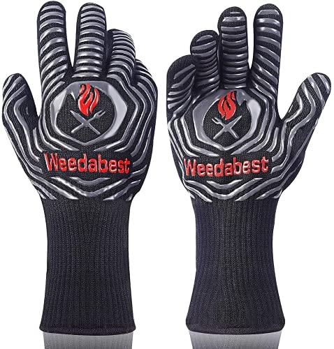 WEEDABEST Hot BBQ Gloves Heat Resistant Kitchen Oven Mitts Professional Long Heat Resistant Cooking Gloves for Grill,Grilling,Smoker,Barbeque,13.5 inch-Gray - CookCave