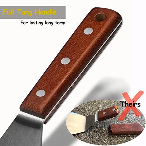Professional Metal Spatula for Cast Iron Skillets and Flat Top Grills, Full Tang Wooden Handle, Stainless Steel Blade, Smash Burger Spatula Turner for Flipper, Cooking, BBQ, 5 Inch x 3 Inch - CookCave
