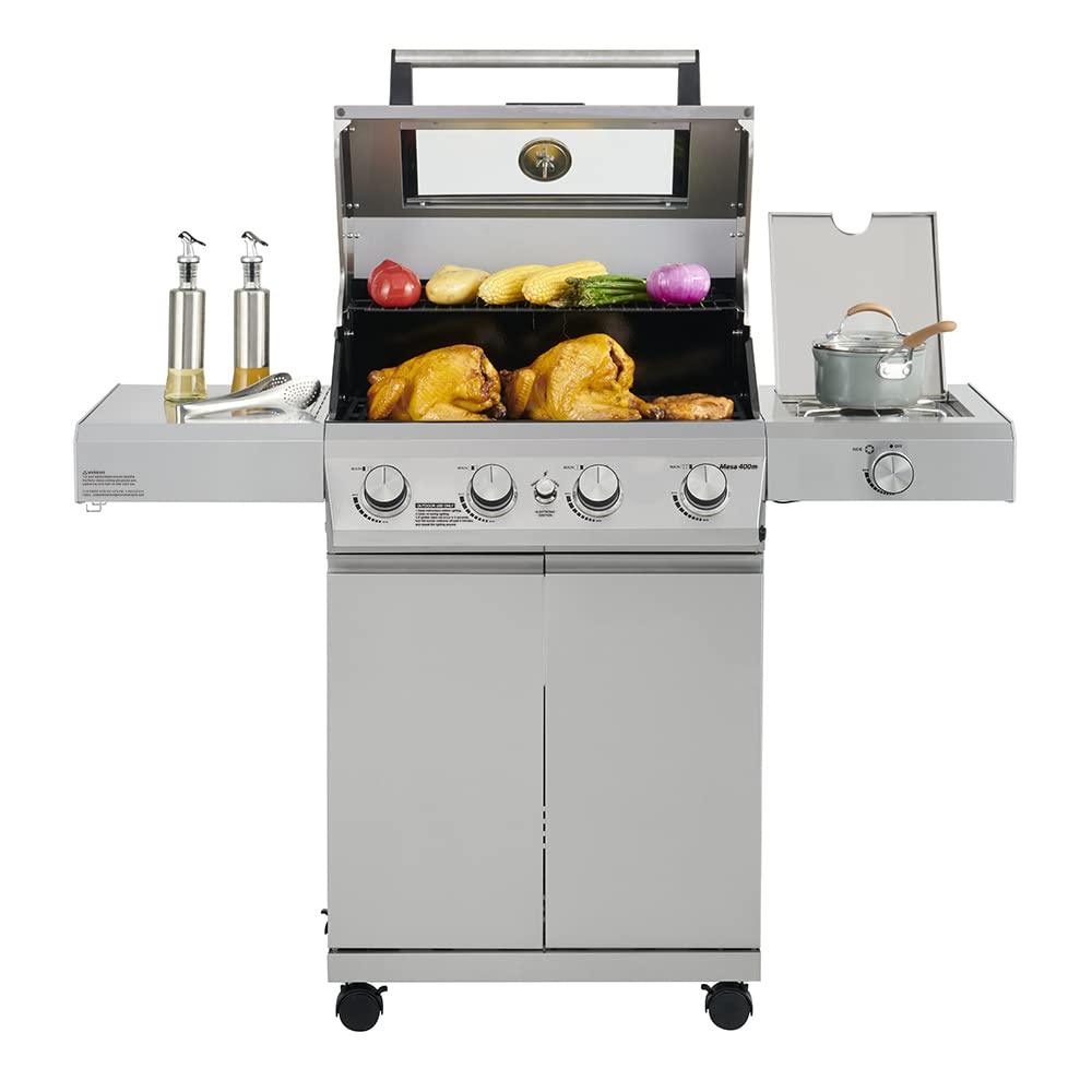 Monument Grills Larger 4-Burner Propane Gas Grills bbq Stainless Steel Heavy-Duty Cabinet Style with LED Controls Side Burner Mesa 400m - CookCave