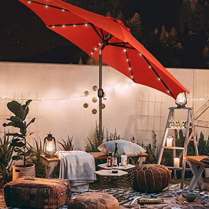 Blissun 9 ft Solar Umbrella, 32 LED Lighted Patio Umbrella, Table Market Umbrella, Outdoor Umbrella for Garden, Deck, Backyard, Pool and Beach (Orange) - CookCave