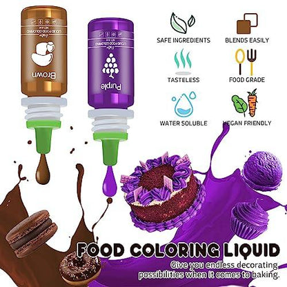 Food Coloring - 30 Vivid Colors Food Coloring Set for Baking, Cake Decorating, Cookie, Fondant, Macaron - Liquid Tasteless Food Color Dye for Airbrush, DIY Slime Making and Crafts - 0.25 fl.oz Bottles - CookCave