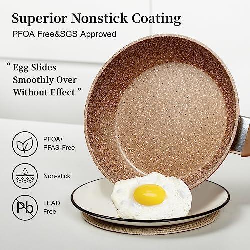 Frying Pan Set with Lids - Nonstick Frying Pan Set 3 Pcs, Non Stick Granite Cookware Set, Induction Skillet Set Egg Omelette Frying Pan W/Lid, Healthy No Toxic Cookware, Pan Set for Cooking, PFOA Free - CookCave