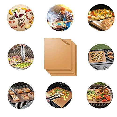 WIBIMEN BBQ Grill Mat Set of 7-100% Non-Stick &Baking Mats, PFOA Free, Heavy Duty, Resuable and Easy to Clean, Works on Gas Charcoal and Electric BBQ (7 Pcs) (Copper) - CookCave