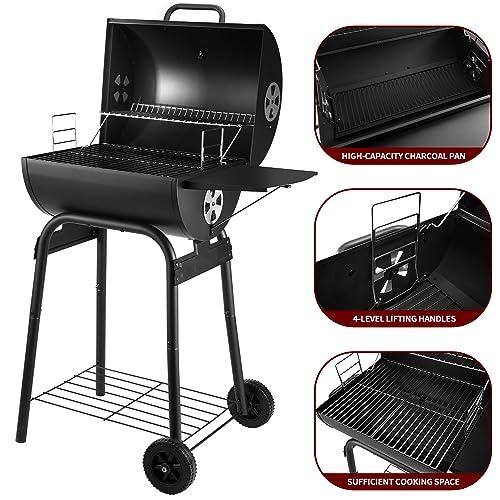 Charcoal Grills Outdoor BBQ Grill, Barrel Charcoal Grill with Side Table, with Nearly 500 Sq.In. Cooking Grid Area, Outdoor Backyard Camping Picnics, Patio and Parties, Black by DNKMOR - CookCave