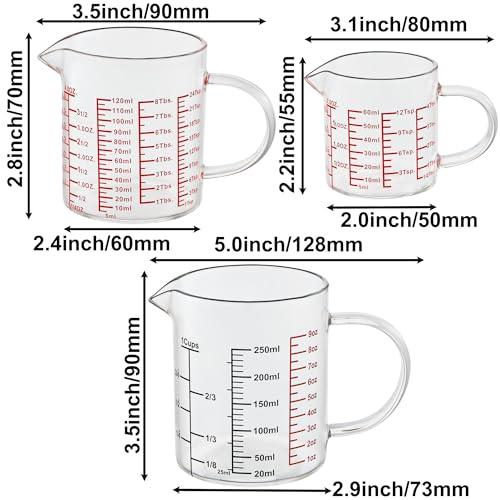 Ackers BORO3.3 Glass Measuring Cup Set-[Insulated handle | V-Shaped Spout]-Includes 60ml(2OZ), 120ml(4OZ), and 250ml(8OZ) Glass Measuring Beaker for Kitchen or Restaurant, Easy to Read - CookCave