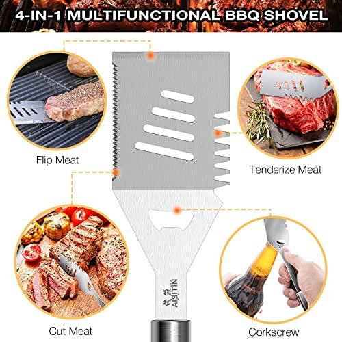 AISITIN 35PCS Grill Accessories BBQ Tools Set, Stainless Steel Grilling Kit with Thermometer, Fork, Tongs and Spatula, Meat Injector, Grill Mat - Gifts for Dad Durable, Stainless Steel Grill Tools - CookCave