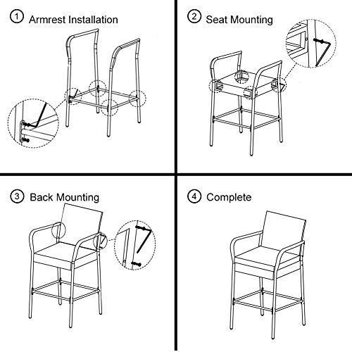 Sundale Outdoor Wicker Bar Stools Set of 4, 4 Piece Rattan Counter Chairs with Back Rest Pillow, Patio Pub Chair with Arms, Cushion Turquoise, All-Weather Outside Furniture - Steel, Brown - CookCave