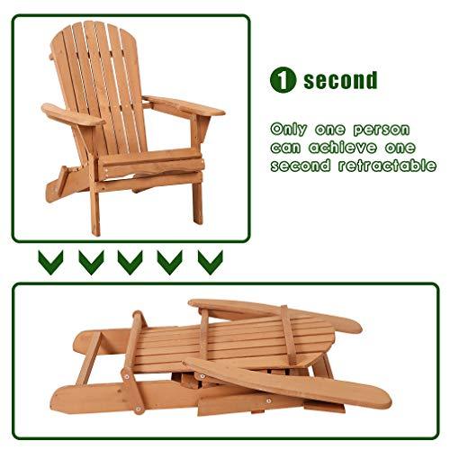 Adirondack Chair,Folding Wooden Lounger Chair，All-Weather Chair for Fire Pit/Garden/Fish with 250lbs Duty Rating，Natural - CookCave